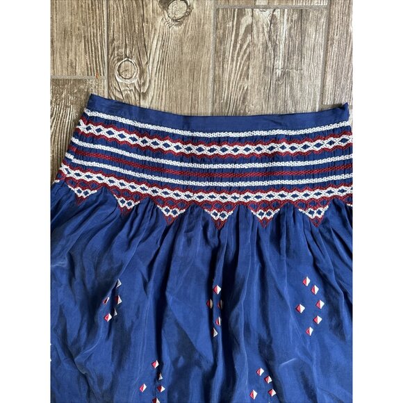 2/$18 SALE! Silk Skirt Womens 4P Embroidered Boho‎ Bohemian Gypsy Geometric Zip - Picture 5 of 11